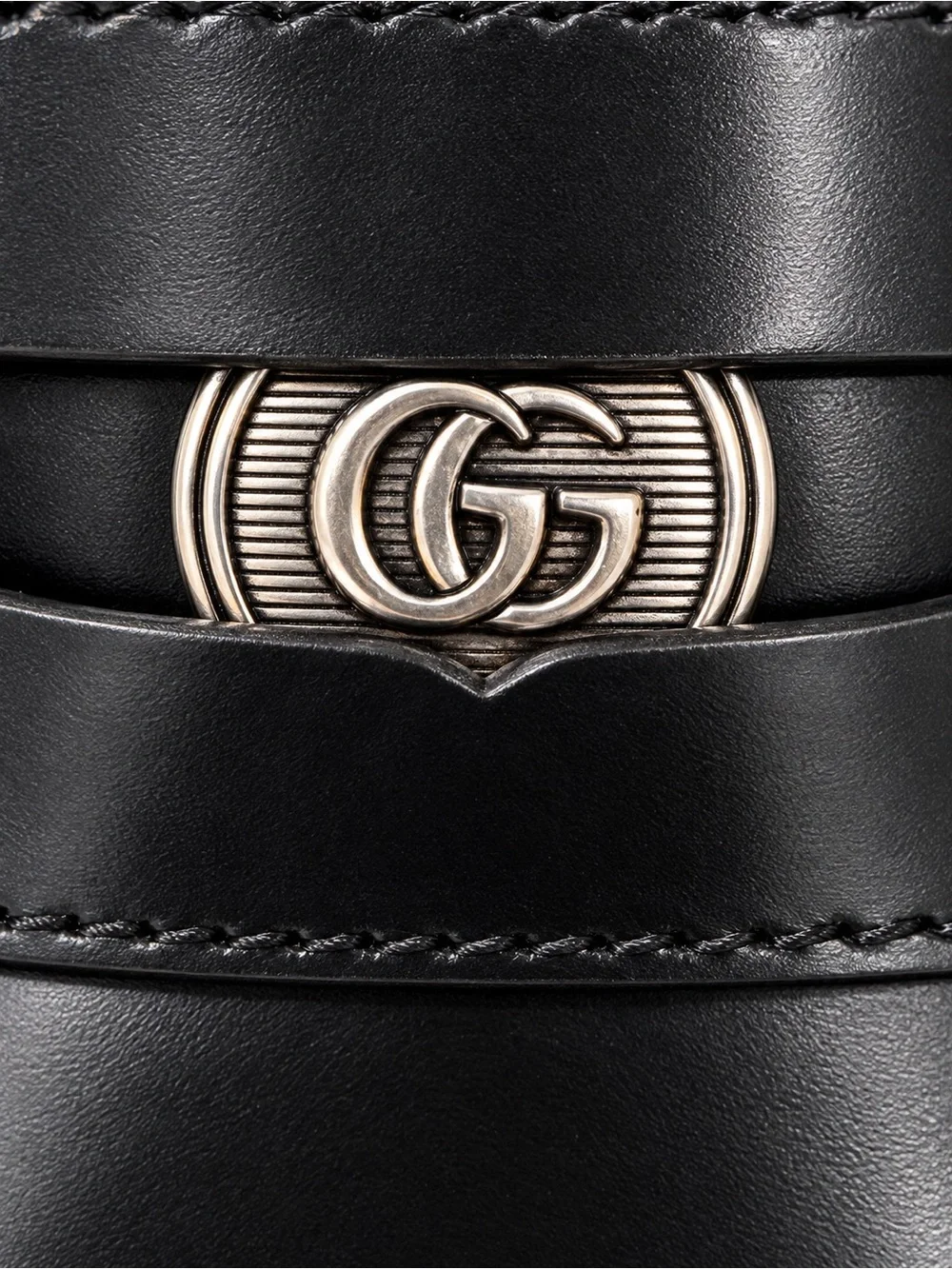 Gucci Black Leather GG Logo Penny Loafers